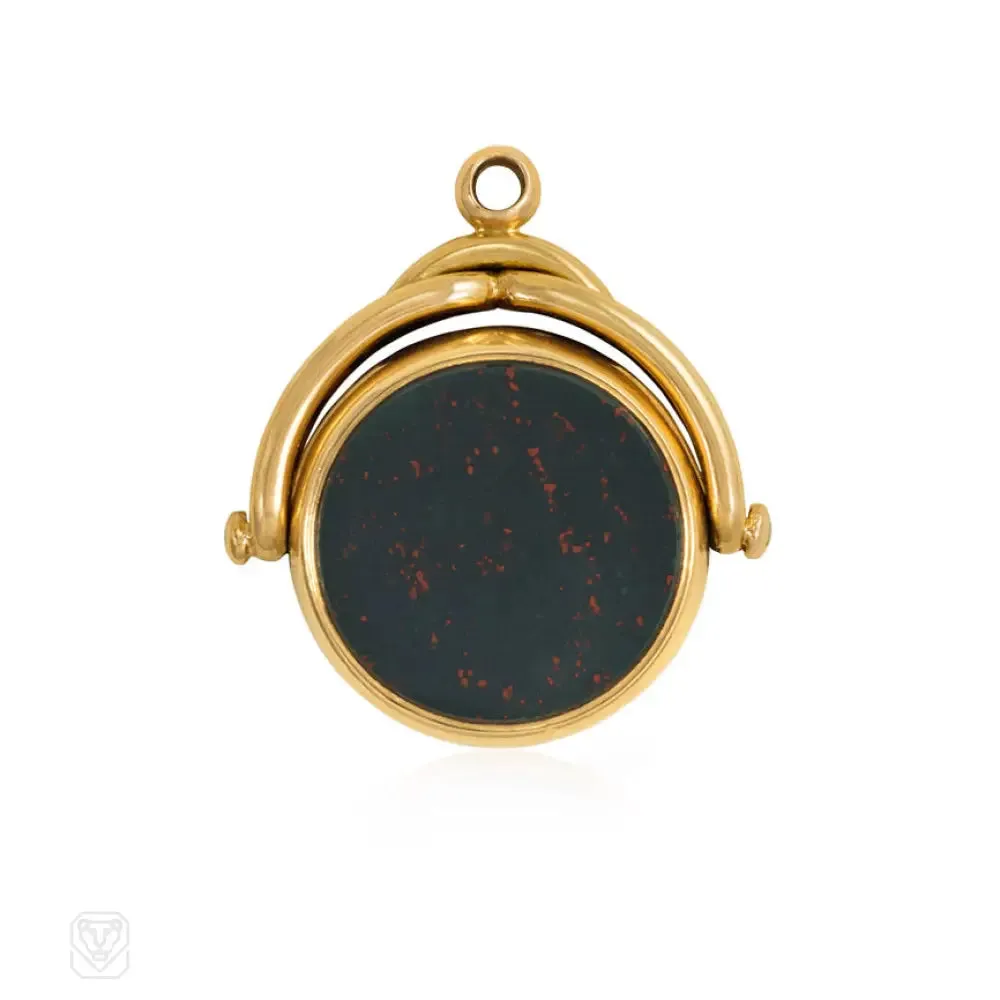 Antique gold, bloodstone, and carnelian swivel pendant