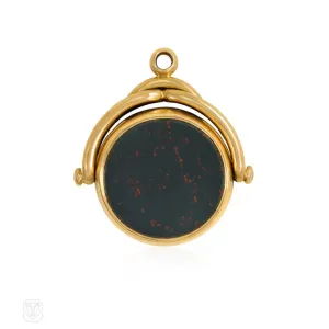 Antique gold, bloodstone, and carnelian swivel pendant