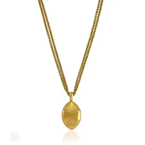 Antique gold embossed locket and chain