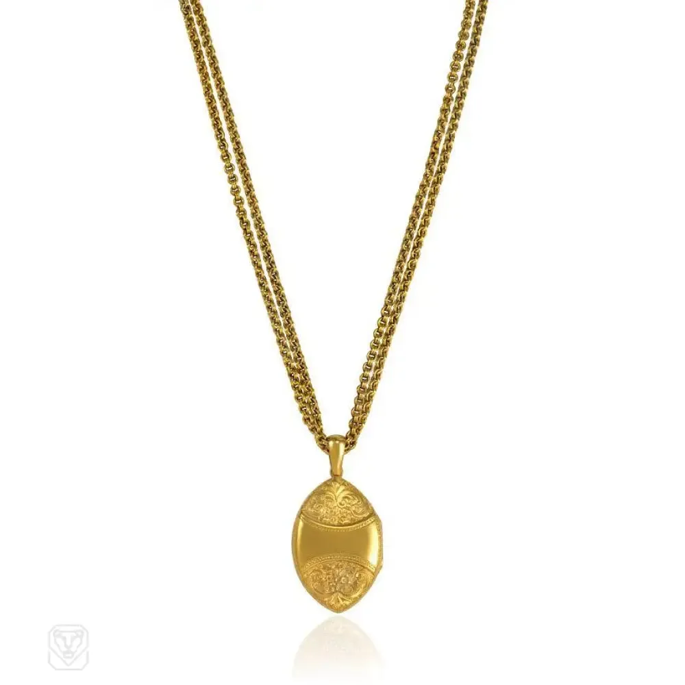 Antique gold embossed locket and chain
