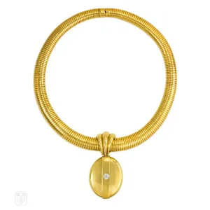 Antique gold gaspipe necklace with detachable locket