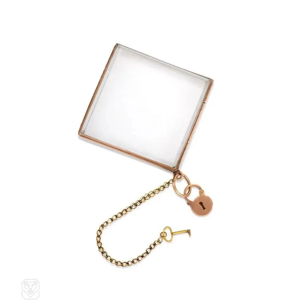 Antique square crystal locket pendant