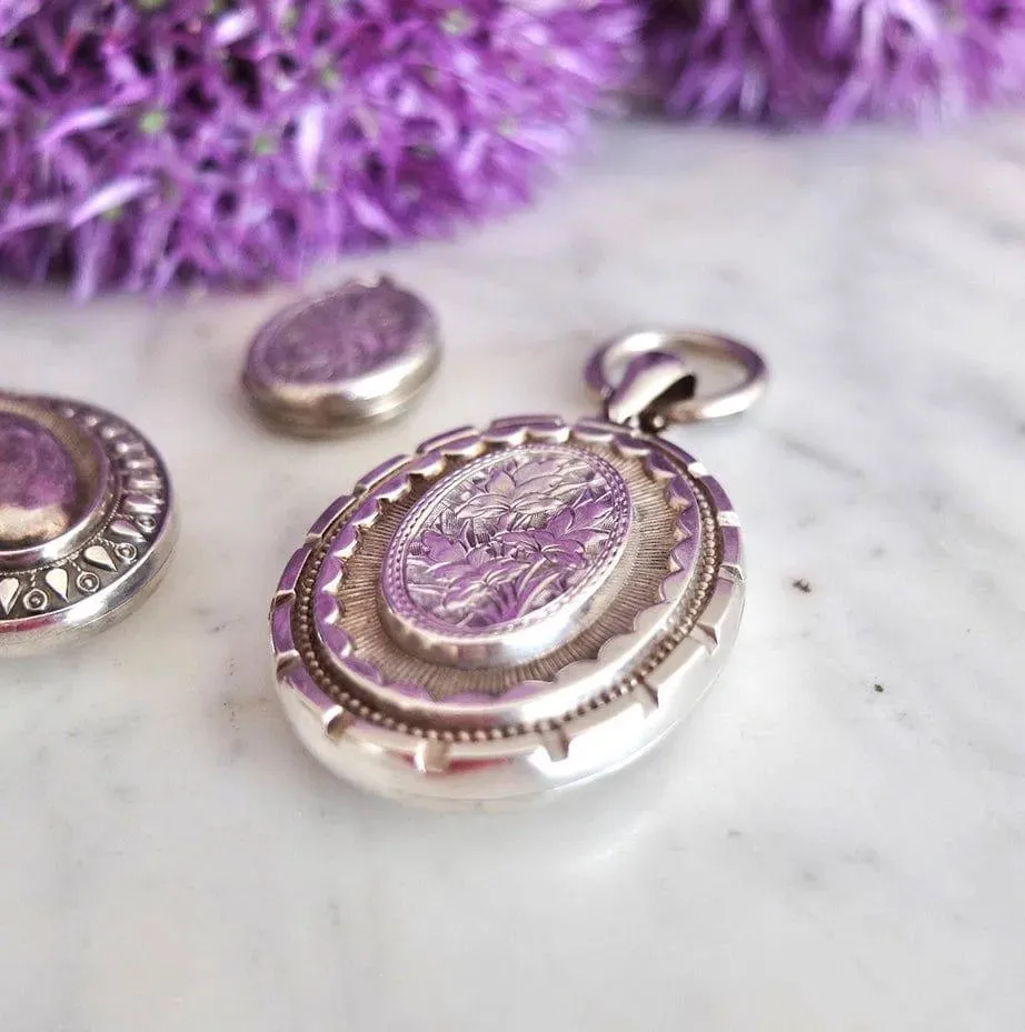 Antique Victorian Silver Locket Necklace
