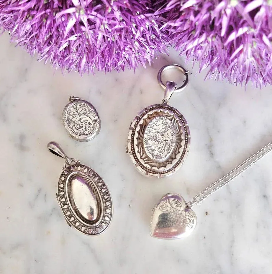 Antique Victorian Silver Locket Necklace
