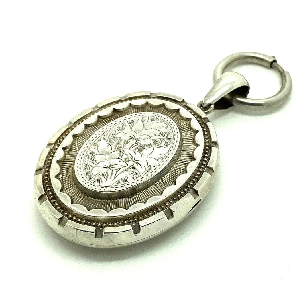 Antique Victorian Silver Locket Necklace