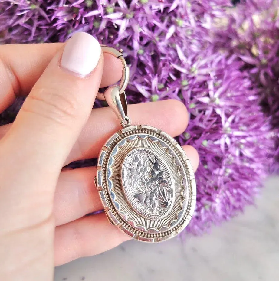Antique Victorian Silver Locket Necklace