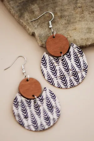 Black Boho Printed Cork And Wood Drop Earrings