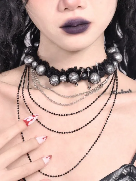 Black Dark Gothic Stud Beaded Pendants Choker