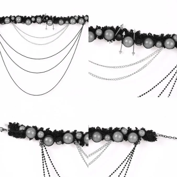 Black Dark Gothic Stud Beaded Pendants Choker