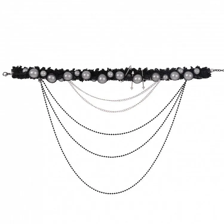Black Dark Gothic Stud Beaded Pendants Choker