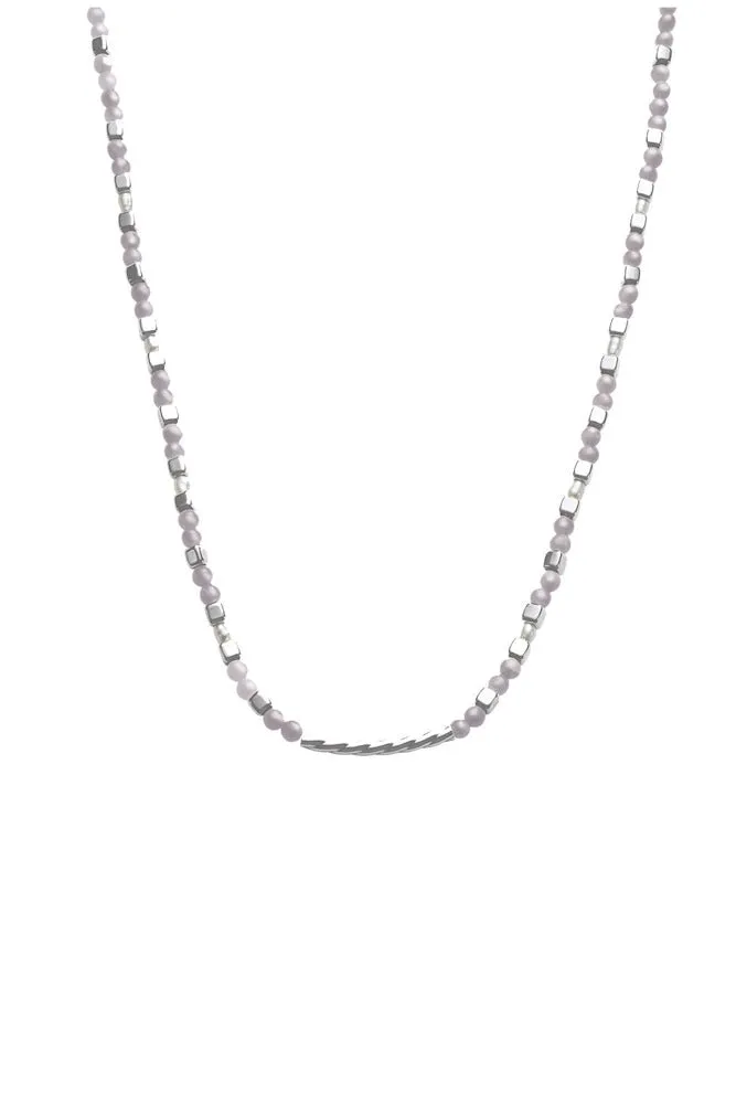 Blue Lace Agate Beaded Necklace - Silver