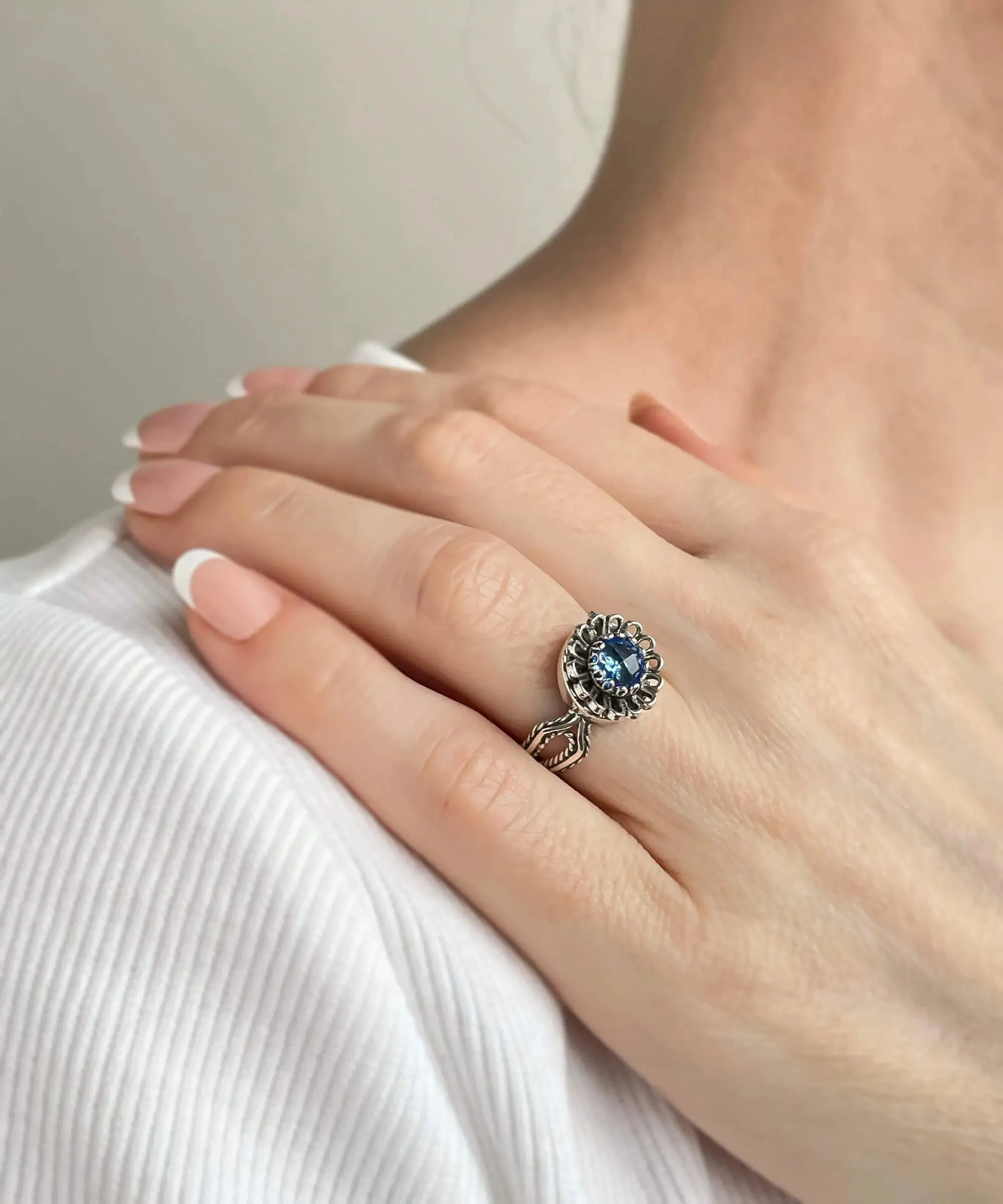 Blue Quartz Gemstone Sterling Silver Women Cocktail Ring