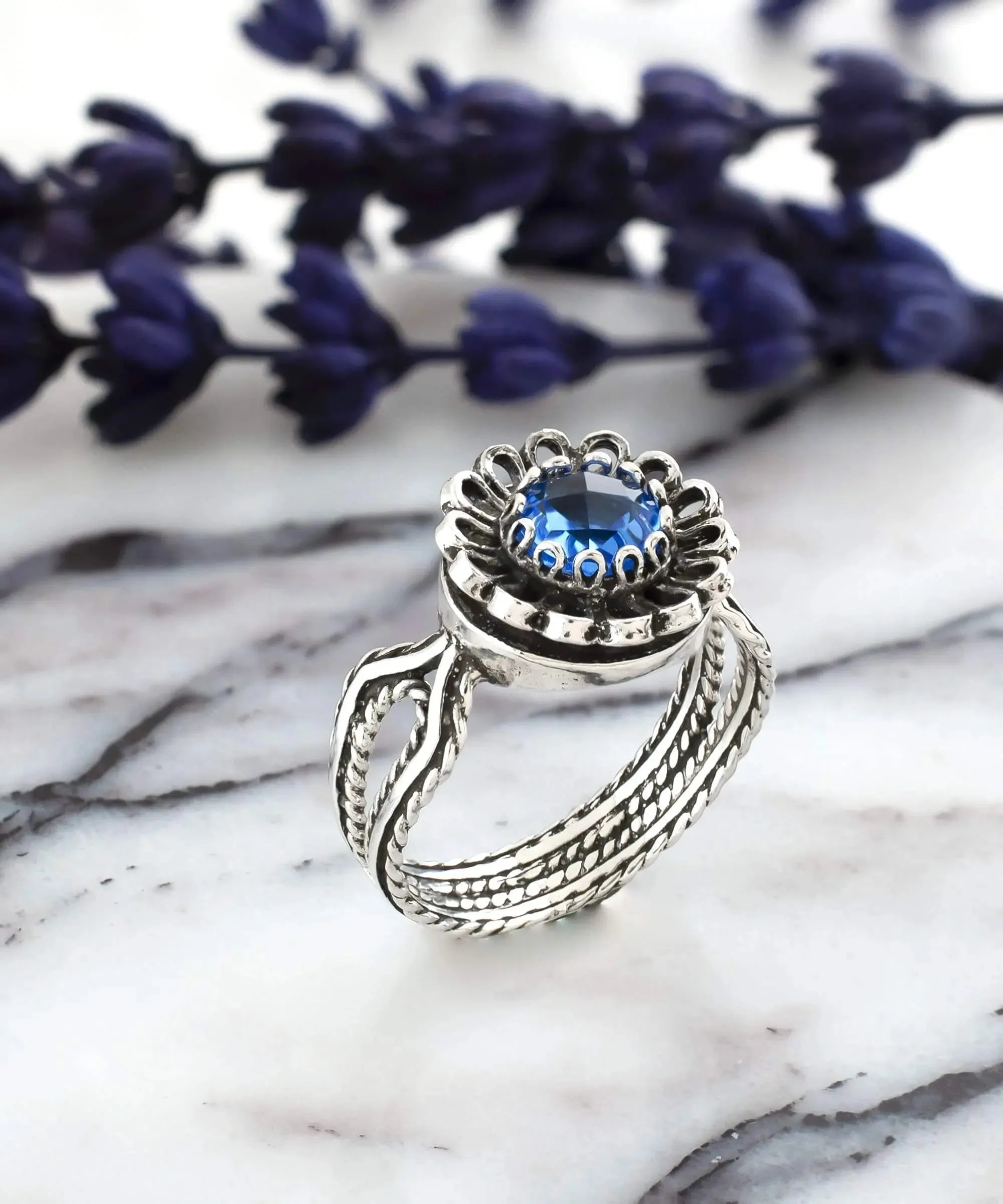 Blue Quartz Gemstone Sterling Silver Women Cocktail Ring