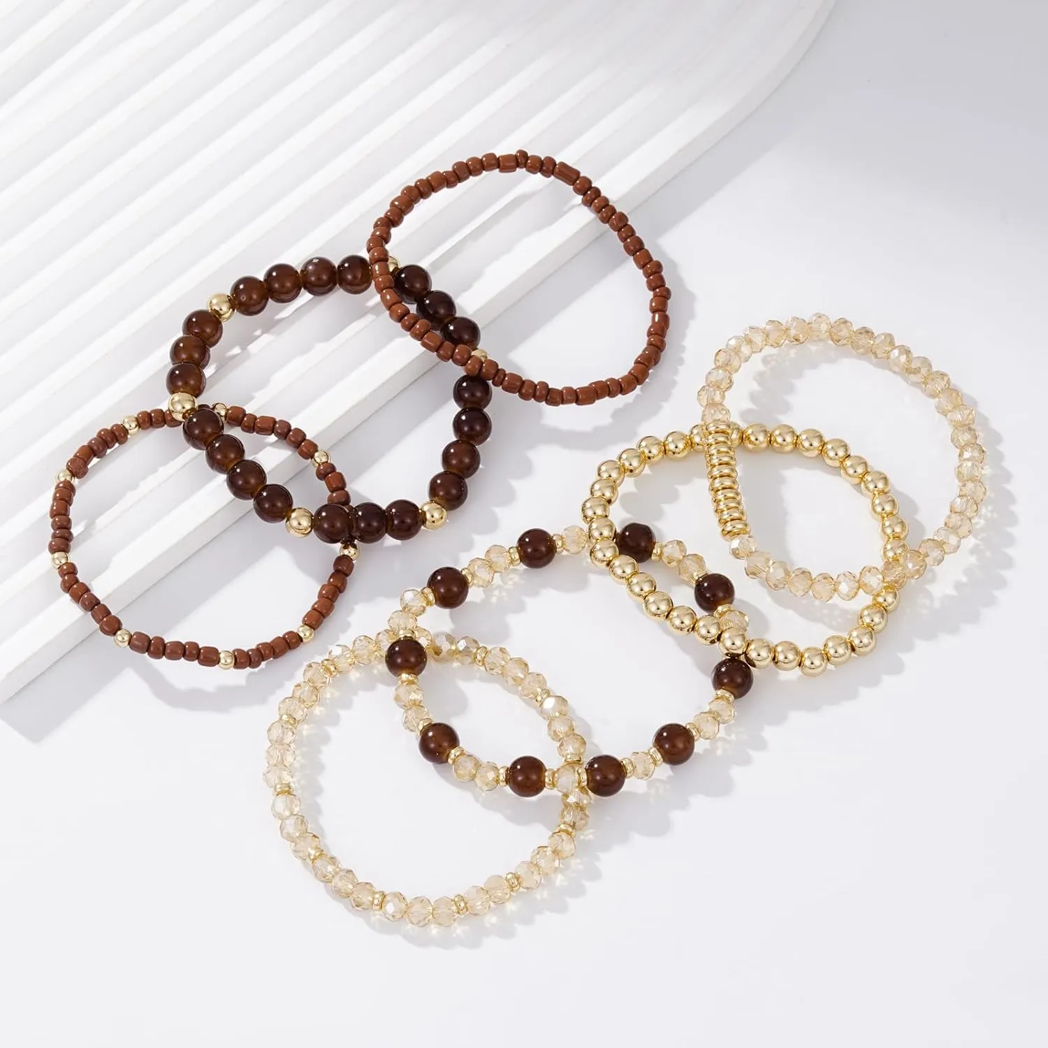 Boho Beaded Stretch Bracelets For Women Stackable Crystal Gold Beaded Bracelets Set Trendy Handmade Friendship Braeclet Jewelry Gifts
