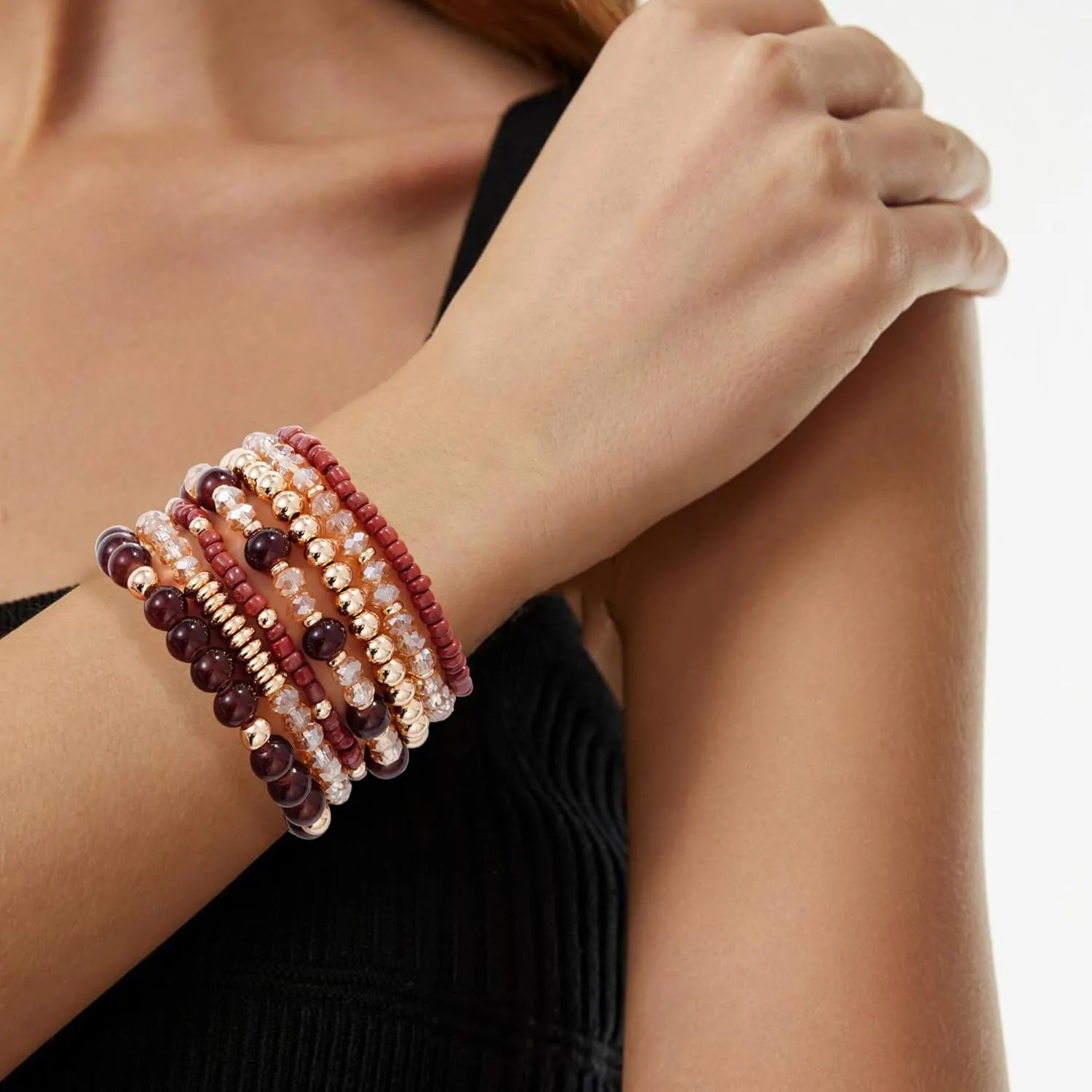 Boho Beaded Stretch Bracelets For Women Stackable Crystal Gold Beaded Bracelets Set Trendy Handmade Friendship Braeclet Jewelry Gifts