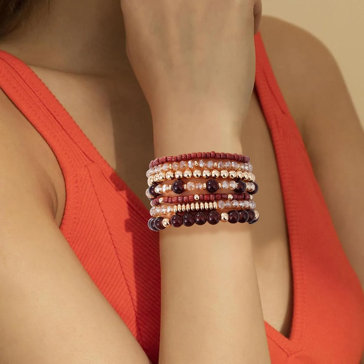 Boho Beaded Stretch Bracelets For Women Stackable Crystal Gold Beaded Bracelets Set Trendy Handmade Friendship Braeclet Jewelry Gifts