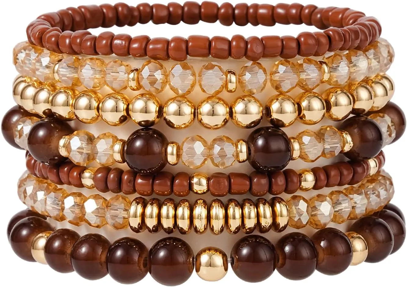 Boho Beaded Stretch Bracelets For Women Stackable Crystal Gold Beaded Bracelets Set Trendy Handmade Friendship Braeclet Jewelry Gifts