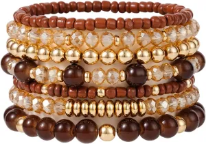 Boho Beaded Stretch Bracelets For Women Stackable Crystal Gold Beaded Bracelets Set Trendy Handmade Friendship Braeclet Jewelry Gifts