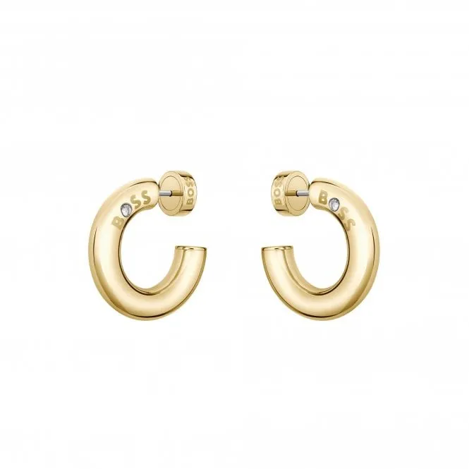 BOSS Live Hoop Earrings in Gold Plated Stainless Steel