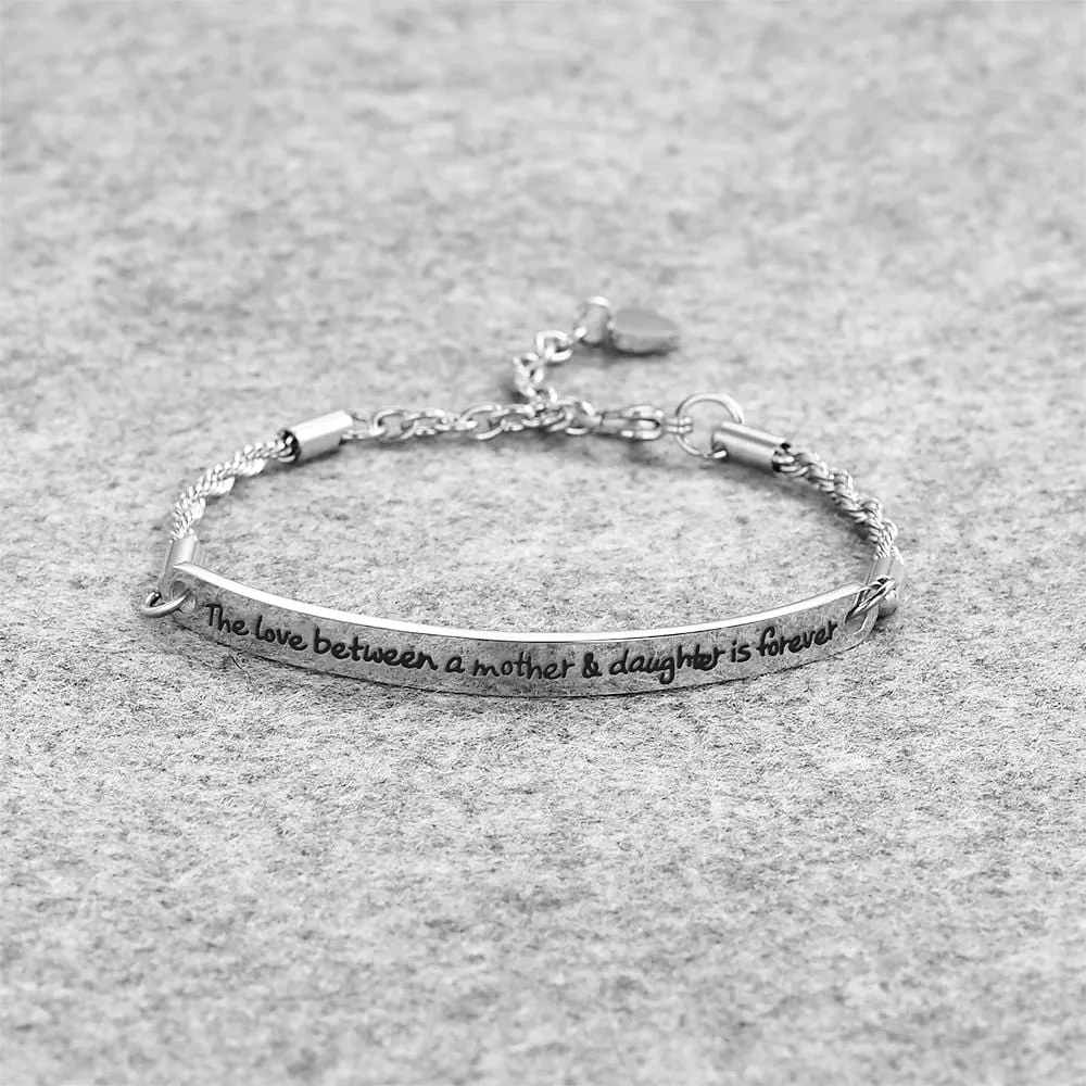 Boxed Mother's Love Inscriptions Bar Bracelet & Semi Flattened Hoop Earrings Set in White Gold