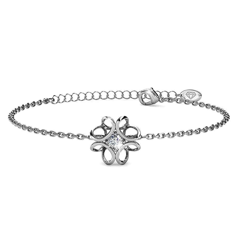 Boxed White Gold Blooming Flower Bracelet & Daffodil Hologram Stud Earrings Embellished with SWAROVSKI® Crystals Set