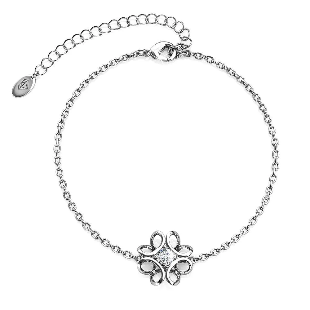 Boxed White Gold Blooming Flower Bracelet & Daffodil Hologram Stud Earrings Embellished with SWAROVSKI® Crystals Set