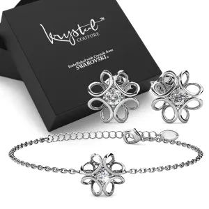 Boxed White Gold Blooming Flower Bracelet & Daffodil Hologram Stud Earrings Embellished with SWAROVSKI® Crystals Set