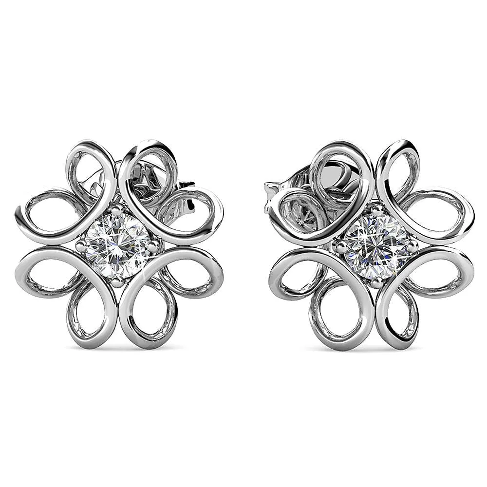 Boxed White Gold Blooming Flower Bracelet & Daffodil Hologram Stud Earrings Embellished with SWAROVSKI® Crystals Set