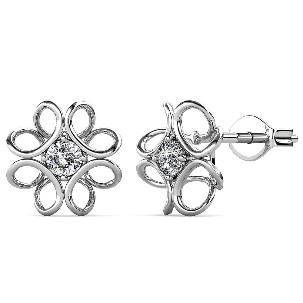Boxed White Gold Blooming Flower Bracelet & Daffodil Hologram Stud Earrings Embellished with SWAROVSKI® Crystals Set