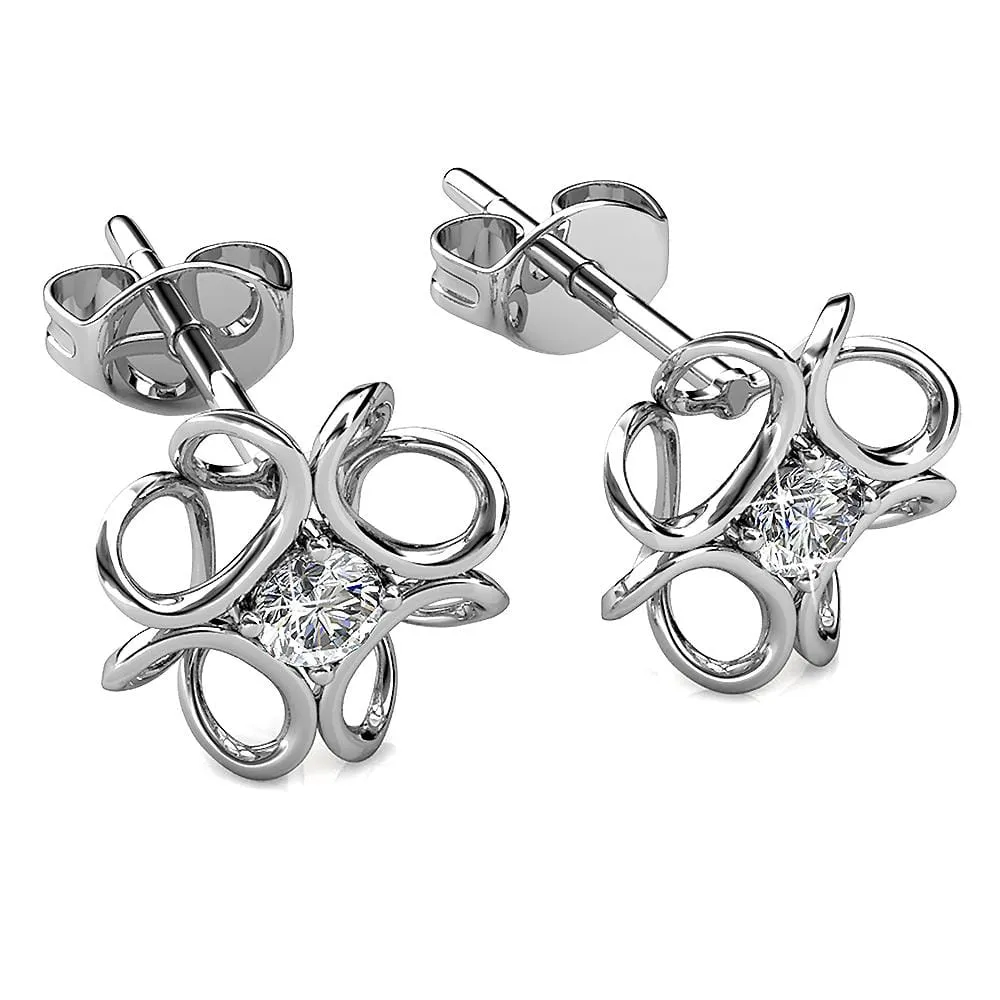 Boxed White Gold Blooming Flower Bracelet & Daffodil Hologram Stud Earrings Embellished with SWAROVSKI® Crystals Set