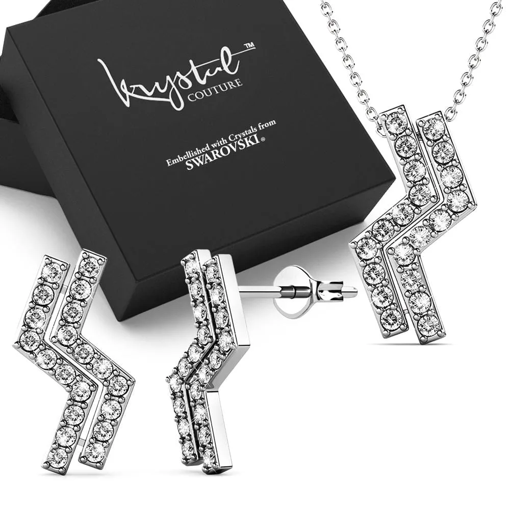 Boxed Zigzag Set Embellished with SWAROVSKI® Crystals In White Gold