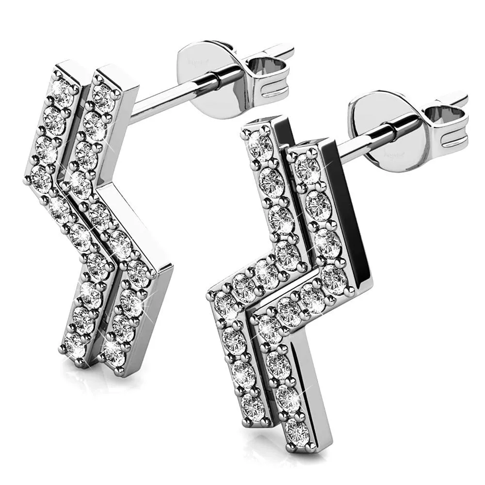 Boxed Zigzag Set Embellished with SWAROVSKI® Crystals In White Gold