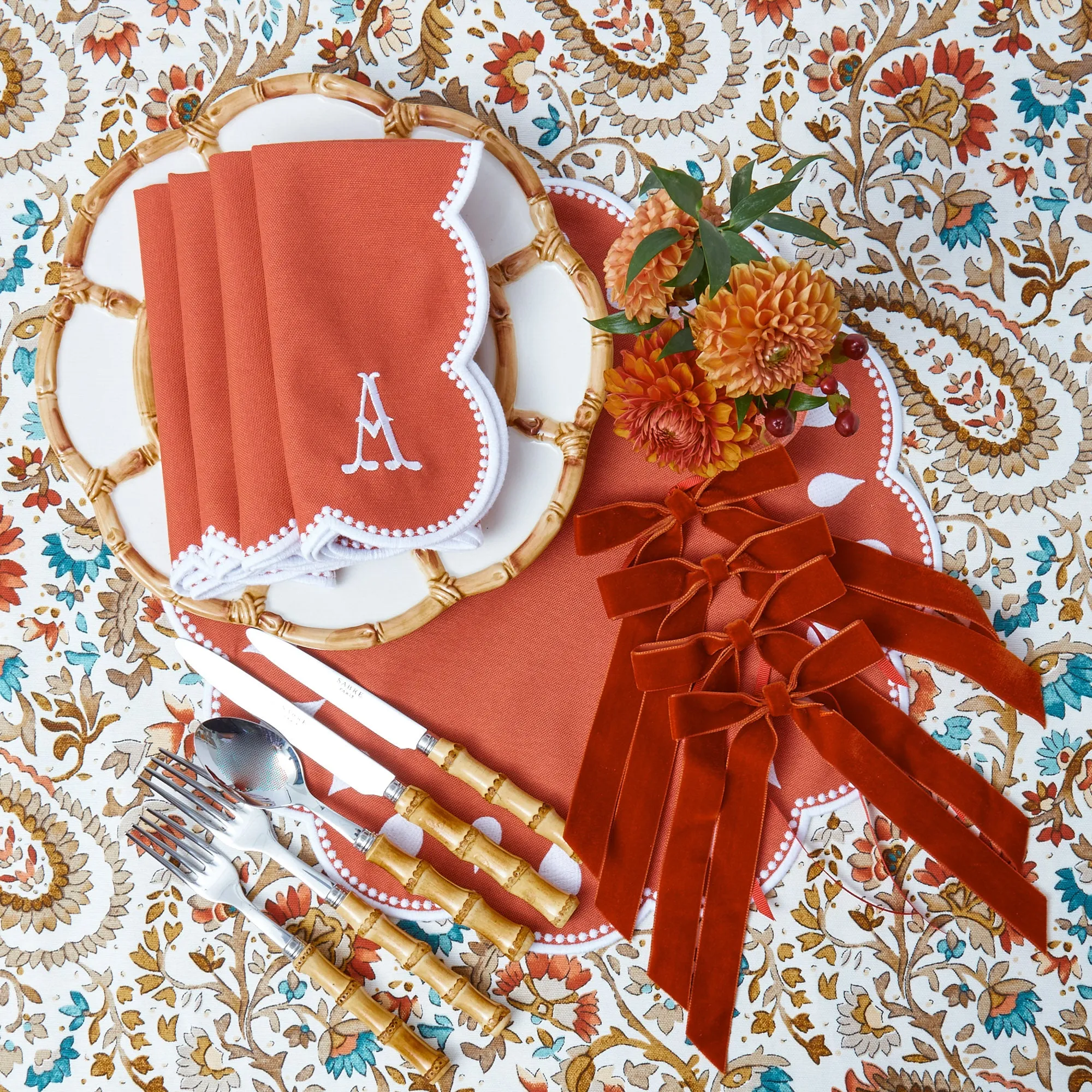 Burnt Orange Velvet Bows (Set of 4) - 20cm