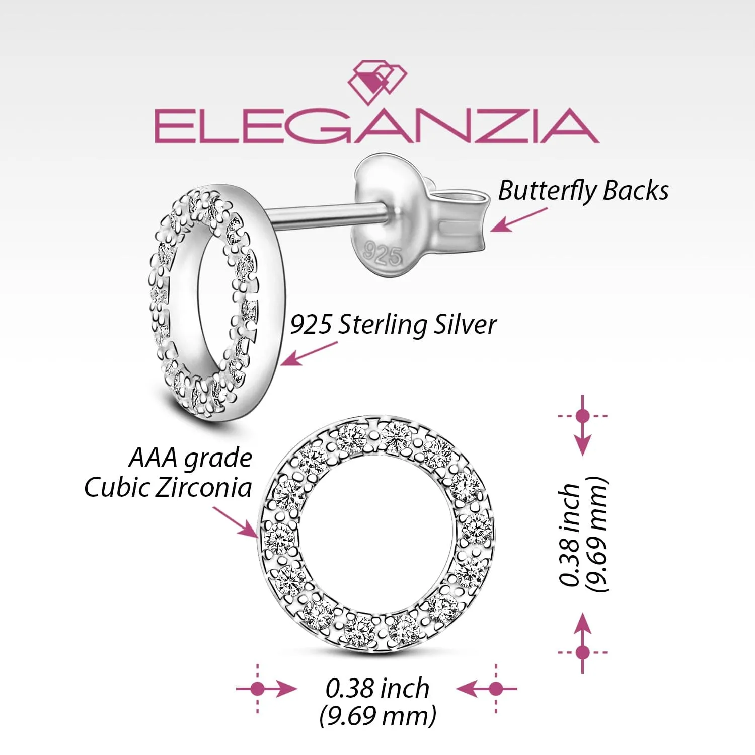 Circle Stud Earrings Silver CZ Round Earrings Studs