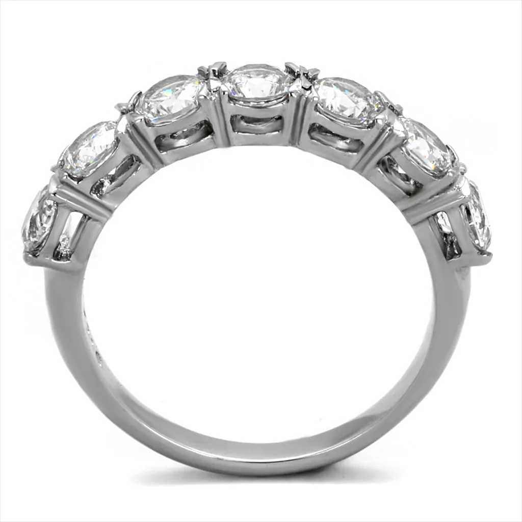 CJE2182 Stainless Steel 7 Stone CZ Band Ring