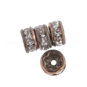 Clear rhinestone rondelle with antiqued copper. 4.5mm. Pkg of 4. b18-0270-1