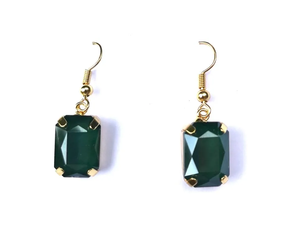 Clio Gold Claw Set Gem Earring Forrest Green