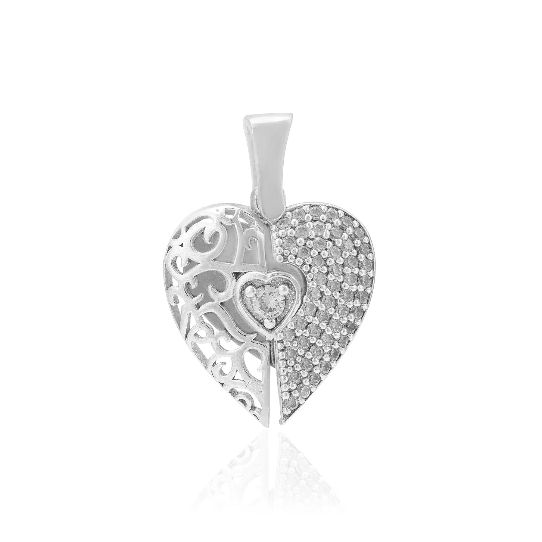 Contrast Rhodium Plated Unveiled Heart Pendants