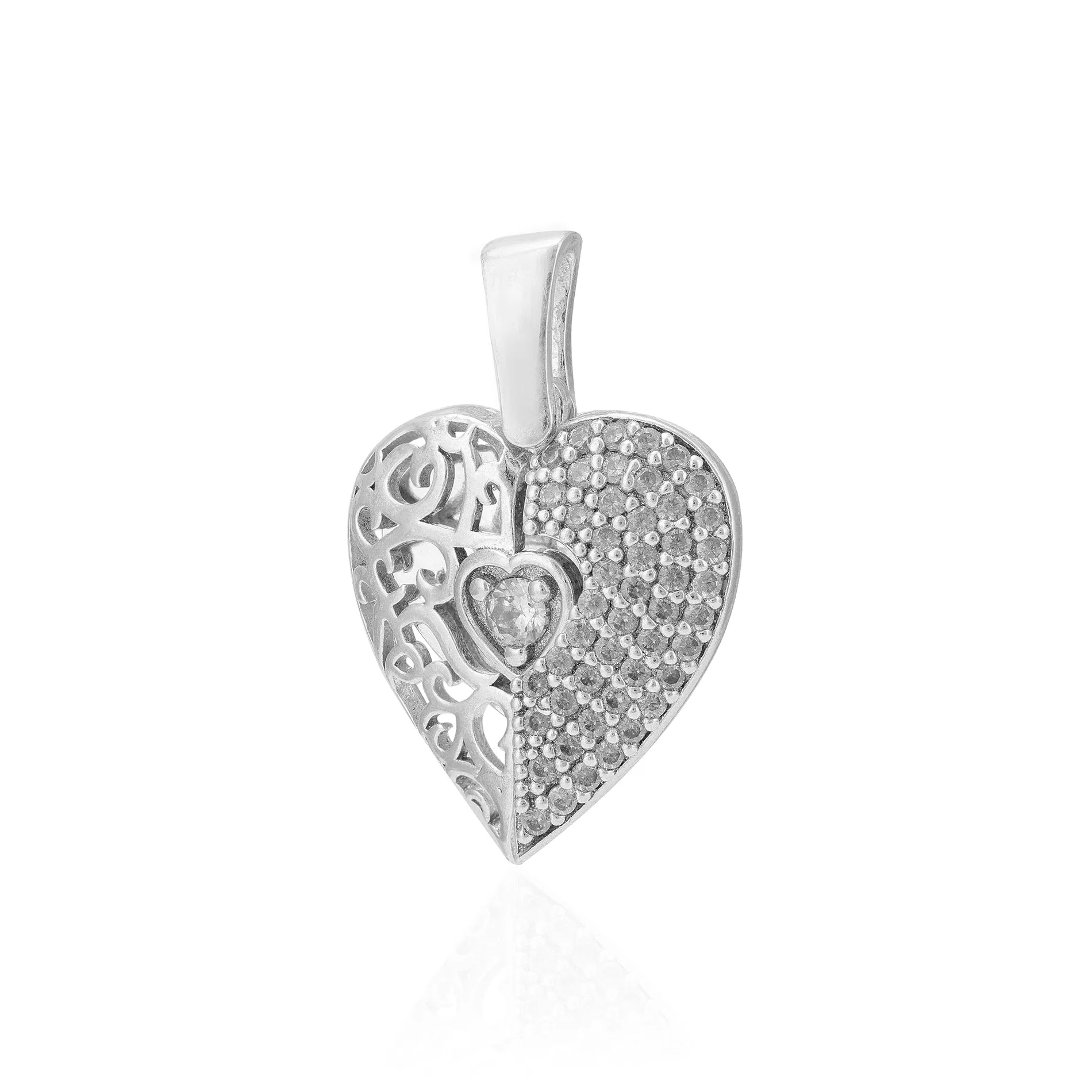 Contrast Rhodium Plated Unveiled Heart Pendants