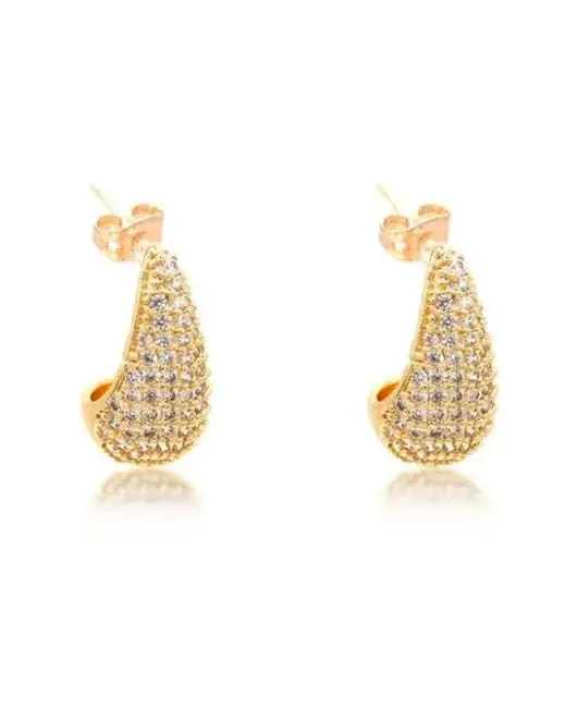 CZ Pave Teardrop Water Drop Earrings - Gold