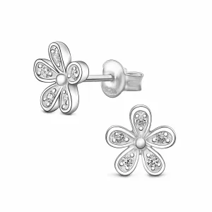 CZ Small Flower Stud Earrings Silver Minimalist Earrings