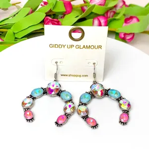 Desert Glow Silver Tone Naja Pendant Drop Earrings in Pink and Turquoise