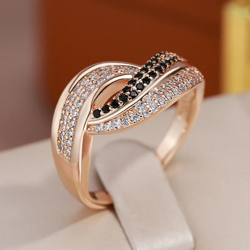 Double White Black Zircon Crossing Women Rings