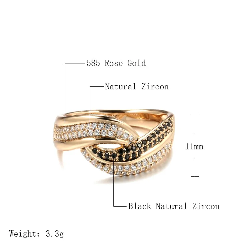 Double White Black Zircon Crossing Women Rings