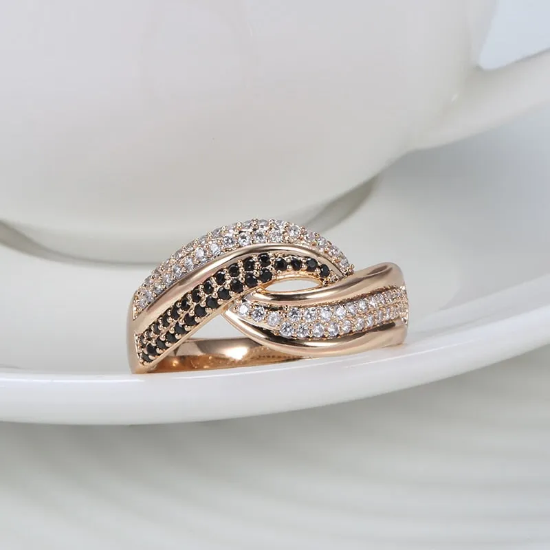 Double White Black Zircon Crossing Women Rings