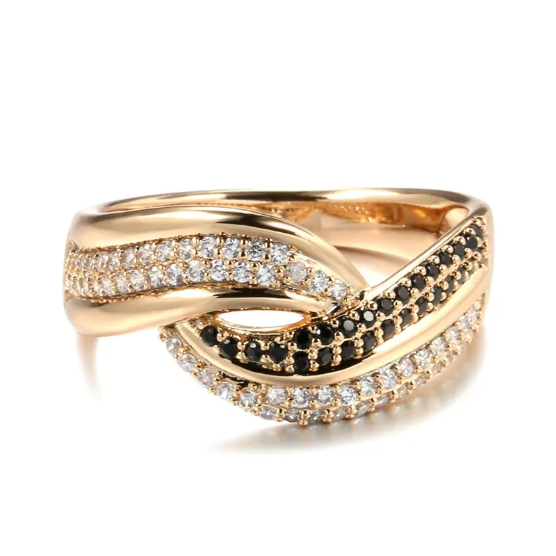Double White Black Zircon Crossing Women Rings