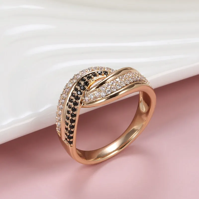 Double White Black Zircon Crossing Women Rings