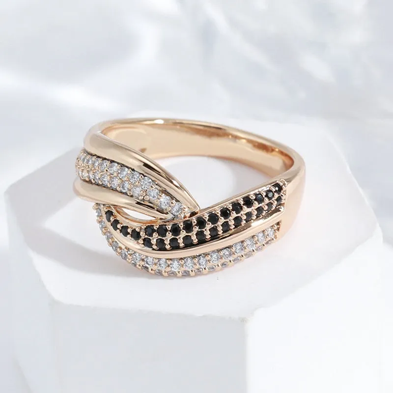 Double White Black Zircon Crossing Women Rings