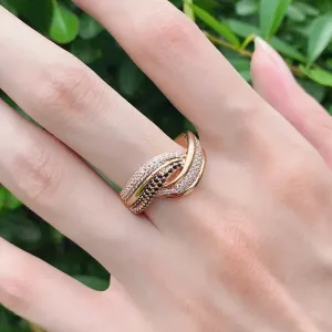 Double White Black Zircon Crossing Women Rings