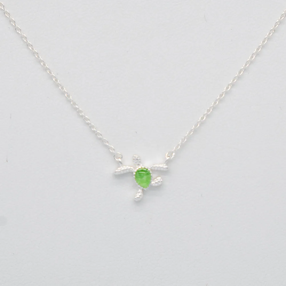 Dune Jewelry Delicate Dune Sea Turtle Necklace - .925 Sterling Silver with Green Sea Glass Shell - Made in the USA